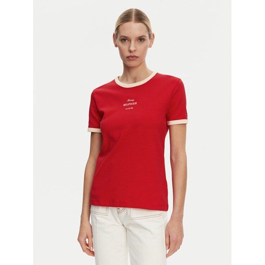 Tommy Hilfiger T-Shirt Monotype WW0WW44586 Czerwony Regular Fit ze sklepu MODIVO w kategorii Bluzki damskie - zdjęcie 182710305