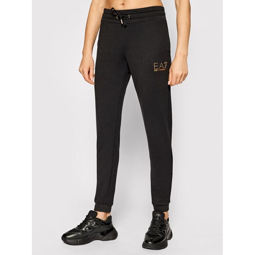 EA7 Emporio Armani Spodnie dresowe 8NTP66 TJ9RZ 1200 Czarny Regular Fit ze sklepu MODIVO w kategorii Spodnie damskie - zdjęcie 182710706