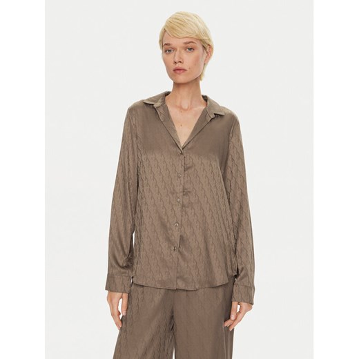Calvin Klein Koszulka piżamowa Buttondown 000QS7302E Brązowy Regular Fit ze sklepu MODIVO w kategorii Piżamy damskie - zdjęcie 182710899