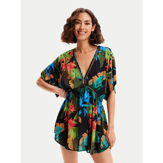 Desigual Sukienka plażowa Tropical Party 24SWMW23 Czarny Loose Fit Desigual XL MODIVO