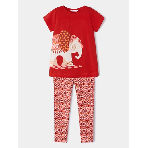 Mayoral Komplet t-shirt i legginsy 3711 Czerwony Regular Fit ze sklepu MODIVO w kategorii Komplety dziewczęce - zdjęcie 182711179