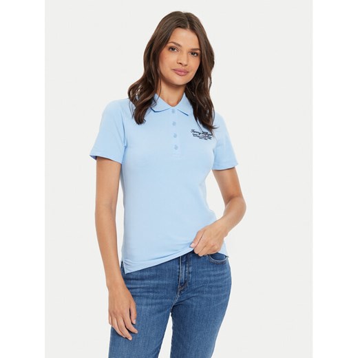 Tommy Hilfiger Polo Script WW0WW43624 Błękitny Slim Fit ze sklepu MODIVO w kategorii Bluzki damskie - zdjęcie 182712427