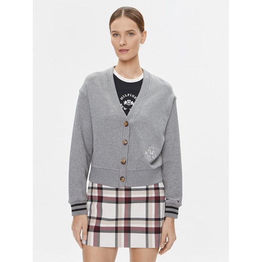 Tommy Hilfiger Kardigan Varsity WW0WW39141 Szary Regular Fit ze sklepu MODIVO w kategorii Swetry damskie - zdjęcie 182712519