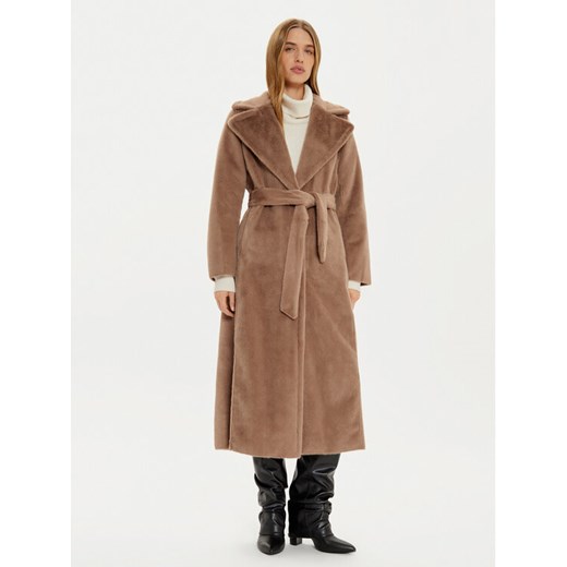Guess Futro Ada W4BL02 WGHM0 Beżowy Regular Fit ze sklepu MODIVO w kategorii Płaszcze damskie - zdjęcie 182712569