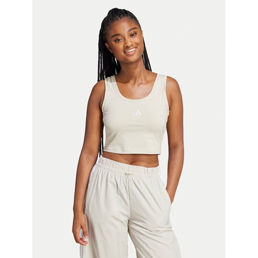 adidas Top Essentials Small Logo JD0561 Beżowy Slim Fit ze sklepu MODIVO w kategorii Bluzki damskie - zdjęcie 182712948