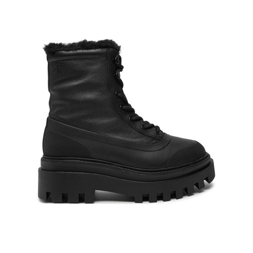 Calvin Klein Jeans Trapery Flatform Lace Up Boot Padded YW0YW01557 Czarny ze sklepu MODIVO w kategorii Workery damskie - zdjęcie 182713048