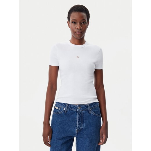 Calvin Klein Jeans T-Shirt J20J225245 Biały Slim Fit ze sklepu MODIVO w kategorii Bluzki damskie - zdjęcie 182714489