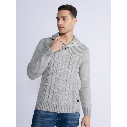 Petrol Industries Sweter M-3030-KWC211 Szary Regular Fit ze sklepu MODIVO w kategorii Swetry męskie - zdjęcie 182714789
