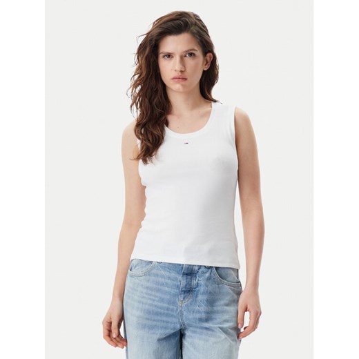 Tommy Jeans Top Essential DW0DW20673 Biały Slim Fit ze sklepu MODIVO w kategorii Bluzki damskie - zdjęcie 182715366