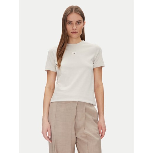 Calvin Klein Jeans T-Shirt J20J225243 Beżowy Regular Fit ze sklepu MODIVO w kategorii Bluzki damskie - zdjęcie 182716228