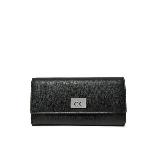 Calvin Klein Duży Portfel Damski Ck Plaque Large Trifold K60K612839 Czarny ze sklepu MODIVO w kategorii Portfele damskie - zdjęcie 182716788