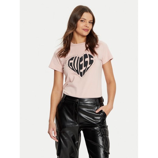 Guess T-Shirt V5RI08 J1314 Różowy Slim Fit ze sklepu MODIVO w kategorii Bluzki damskie - zdjęcie 182716789