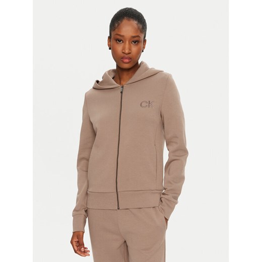 Calvin Klein Bluza Satin K20K207955 Beżowy Regular Fit ze sklepu MODIVO w kategorii Bluzy damskie - zdjęcie 182717349