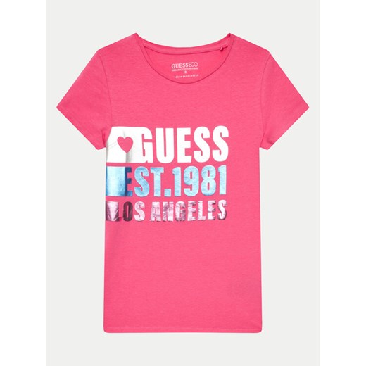 Guess T-Shirt J4YI00 K6YW4 Różowy Regular Fit ze sklepu MODIVO w kategorii Bluzki dziewczęce - zdjęcie 182717396
