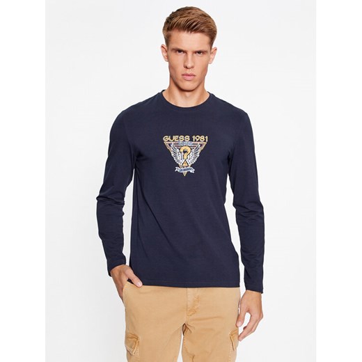 Guess Longsleeve M3BI33 J1314 Granatowy Slim Fit ze sklepu MODIVO w kategorii T-shirty męskie - zdjęcie 182717497