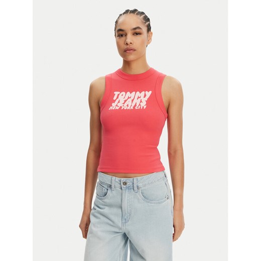 Tommy Jeans Top DW0DW21339 Różowy Slim Fit ze sklepu MODIVO w kategorii Bluzki damskie - zdjęcie 182717557