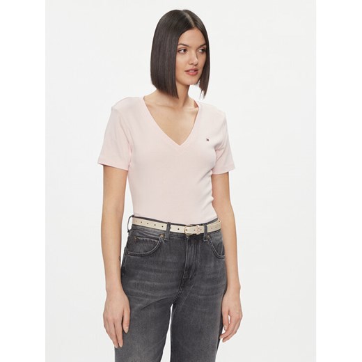 Tommy Hilfiger T-Shirt New Cody WW0WW40584 Różowy Slim Fit ze sklepu MODIVO w kategorii Bluzki damskie - zdjęcie 182717657