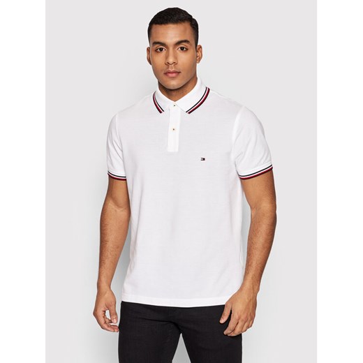 Tommy Hilfiger Polo Tipped MW0MW13080 Biały Slim Fit ze sklepu MODIVO w kategorii T-shirty męskie - zdjęcie 182717885
