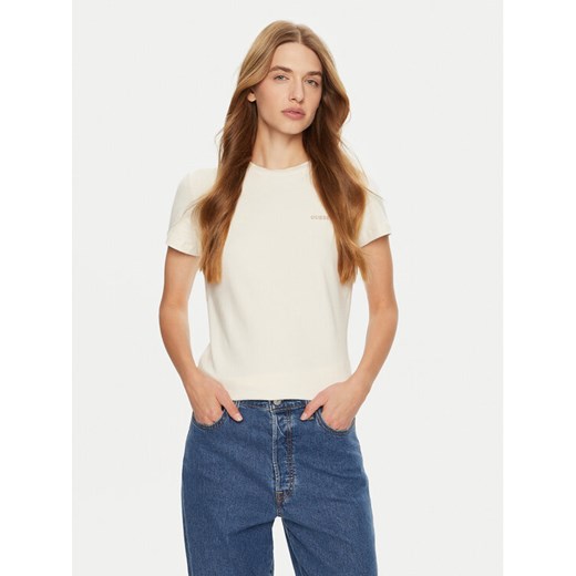 Guess T-Shirt V4BI04 KCBF1 Écru Slim Fit ze sklepu MODIVO w kategorii Bluzki damskie - zdjęcie 182718475