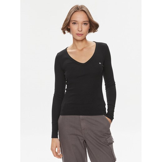 Tommy Jeans Bluzka Essential DW0DW17990 Czarny Slim Fit ze sklepu MODIVO w kategorii Bluzki damskie - zdjęcie 182719028