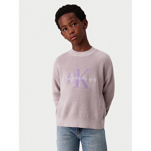 Calvin Klein Jeans Sweter Towelling Ck IB0IB02219 Szary Regular Fit ze sklepu MODIVO w kategorii Swetry chłopięce - zdjęcie 182719066