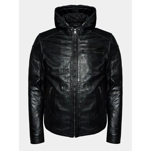 Serge Pariente Kurtka skórzana Chic Hood Czarny Slim Fit ze sklepu MODIVO w kategorii Kurtki męskie - zdjęcie 182719207