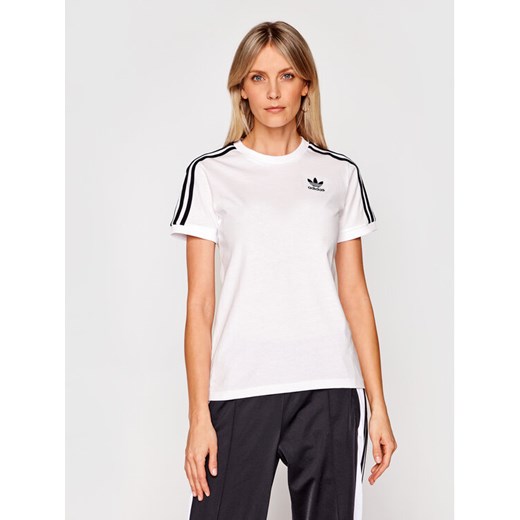 adidas T-Shirt adicolor Classics 3-Stripes GN2913 Biały Regular Fit ze sklepu MODIVO w kategorii Bluzki damskie - zdjęcie 182719515