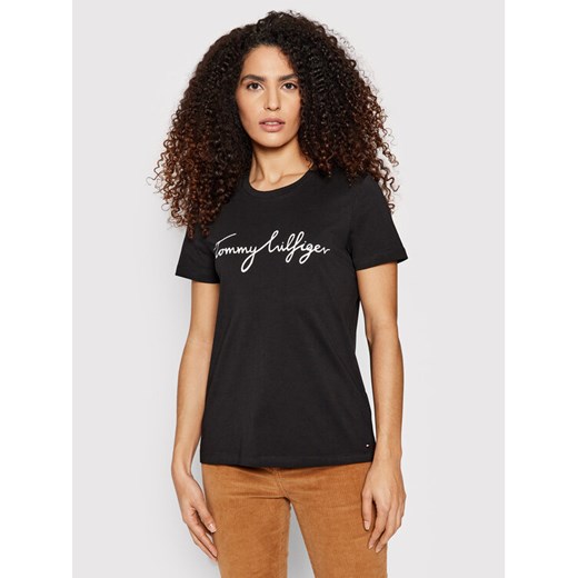 Tommy Hilfiger T-Shirt Heritage Crew Neck Graphic Tee WW0WW24967 Czarny Regular Fit ze sklepu MODIVO w kategorii Bluzki damskie - zdjęcie 182719786