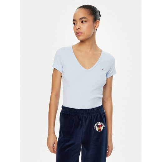 Tommy Jeans T-Shirt Essential DW0DW17385 Błękitny Slim Fit ze sklepu MODIVO w kategorii Bluzki damskie - zdjęcie 182720975