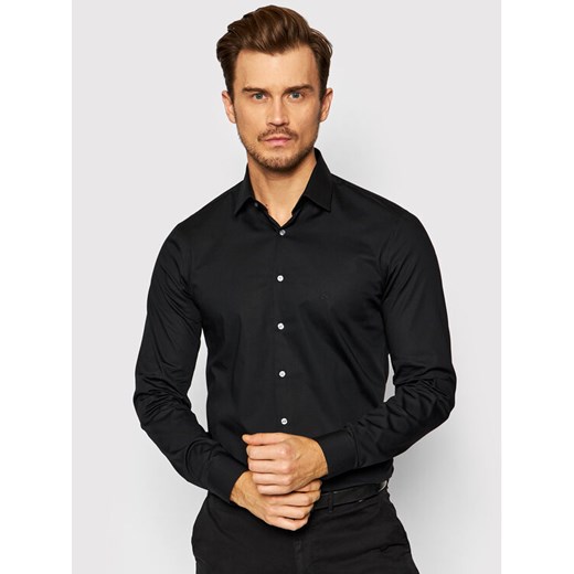Calvin Klein Koszula Poplin K10K108229 Czarny Slim Fit ze sklepu MODIVO w kategorii Koszule męskie - zdjęcie 182722055