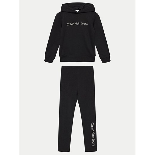 Calvin Klein Jeans Komplet bluza i legginsy Inst Logo IU0IU00658 D Czarny Regular Fit ze sklepu MODIVO w kategorii Dresy dziewczęce - zdjęcie 182722555
