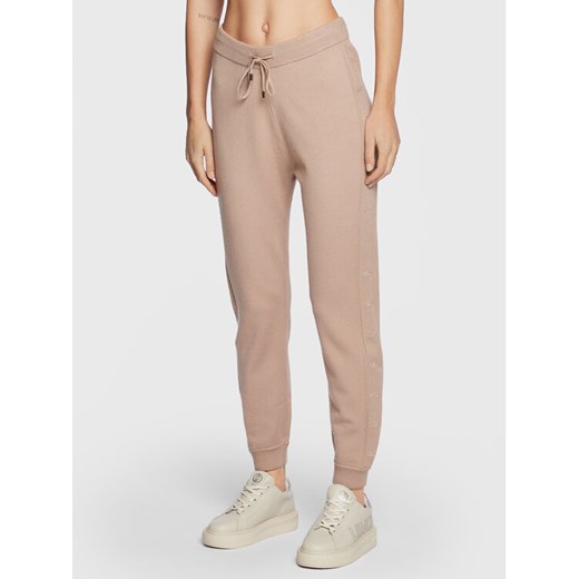 Liu Jo Sport Spodnie dzianinowe TF2106 MA63M Beżowy Regular Fit ze sklepu MODIVO w kategorii Spodnie damskie - zdjęcie 182722715