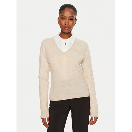 Tommy Hilfiger Sweter WW0WW43505 Beżowy Regular Fit ze sklepu MODIVO w kategorii Swetry damskie - zdjęcie 182723096