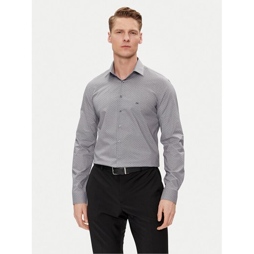 Calvin Klein Koszula K10K112587 Szary Slim Fit ze sklepu MODIVO w kategorii Koszule męskie - zdjęcie 182723177