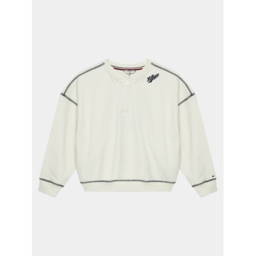 Tommy Hilfiger Bluza Hilfiger Script 85 Sweatshirt KG0KG07719 Écru Regular Fit ze sklepu MODIVO w kategorii Bluzy dziewczęce - zdjęcie 182723817