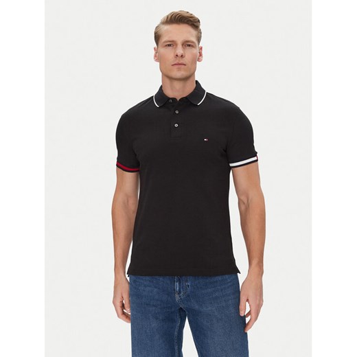 Tommy Hilfiger Polo Flag Cuff MW0MW38458 Czarny Slim Fit ze sklepu MODIVO w kategorii T-shirty męskie - zdjęcie 182724008