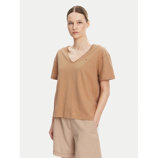 Tommy Hilfiger T-Shirt WW0WW43901 Beżowy Relaxed Fit ze sklepu MODIVO w kategorii Bluzki damskie - zdjęcie 182724129