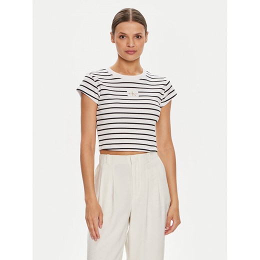 Calvin Klein Jeans T-Shirt Baby J20J223552 Biały Slim Fit ze sklepu MODIVO w kategorii Bluzki damskie - zdjęcie 182724267