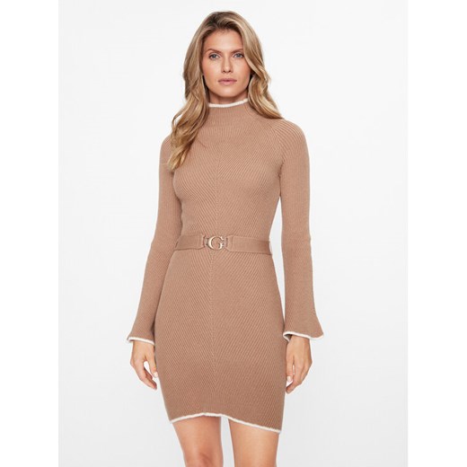 Guess Sukienka dzianinowa W3BK46 Z2WX0 Beżowy Slim Fit ze sklepu MODIVO w kategorii Sukienki - zdjęcie 182725175