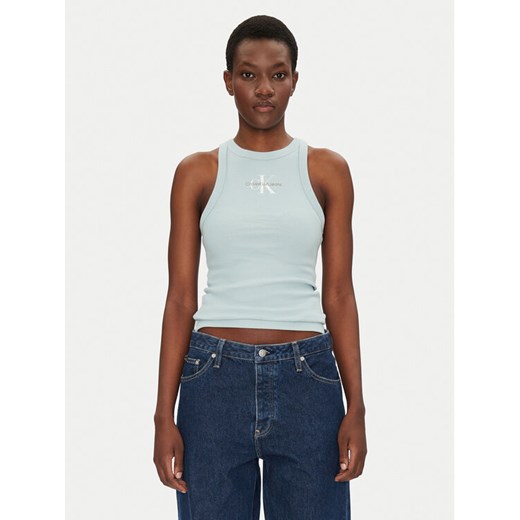 Calvin Klein Jeans Top Monologo J20J225301 Niebieski Slim Fit ze sklepu MODIVO w kategorii Bluzki damskie - zdjęcie 182725199