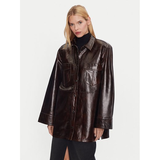 Gestuz Kurtka skórzana Lonie 10909468 Brązowy Loose Fit ze sklepu MODIVO w kategorii Kurtki damskie - zdjęcie 182725279