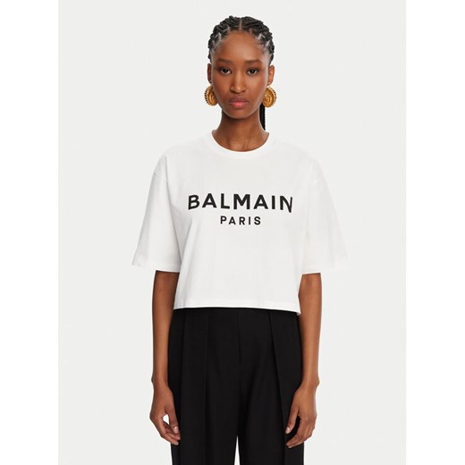 Balmain T-Shirt BF1EE020BB02 Biały Relaxed Fit ze sklepu MODIVO w kategorii Bluzki damskie - zdjęcie 182725455