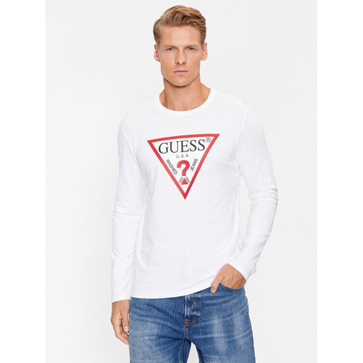 Guess Longsleeve Original Logo M2YI31 I3Z14 Biały Slim Fit ze sklepu MODIVO w kategorii T-shirty męskie - zdjęcie 182725707