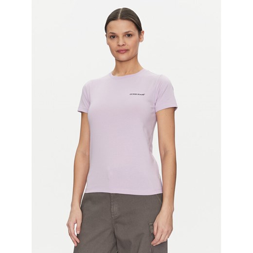 Guess Jeans T-Shirt W4YI02 J1314 Fioletowy Slim Fit ze sklepu MODIVO w kategorii Bluzki damskie - zdjęcie 182726297