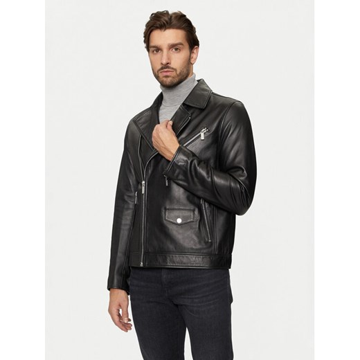 KARL LAGERFELD Kurtka skórzana 555021 544421 Czarny Regular Fit ze sklepu MODIVO w kategorii Kurtki męskie - zdjęcie 182726849
