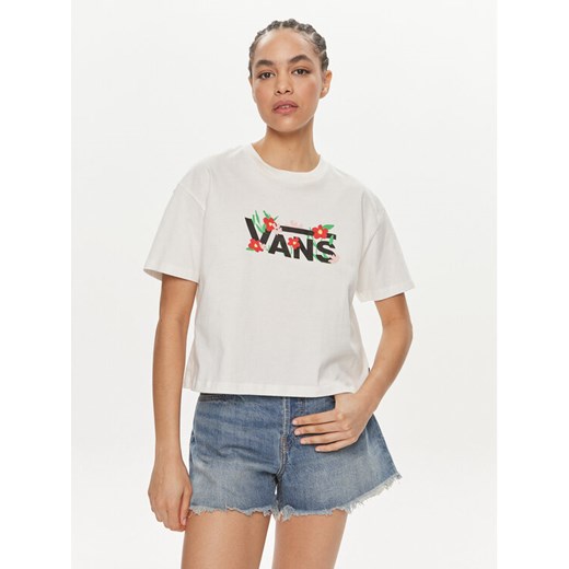 Vans T-Shirt Fleurs Os Crop Ss VN000JG7 Écru Regular Fit ze sklepu MODIVO w kategorii Bluzki damskie - zdjęcie 182727468