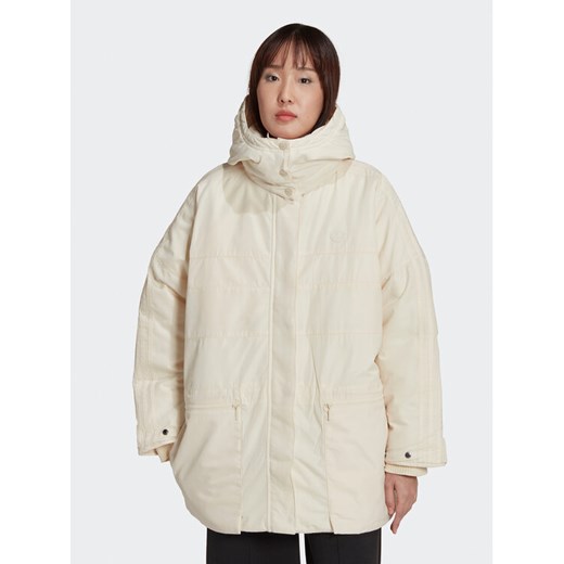adidas Parka HK5249 Écru Relaxed Fit ze sklepu MODIVO w kategorii Parki damskie - zdjęcie 182728375
