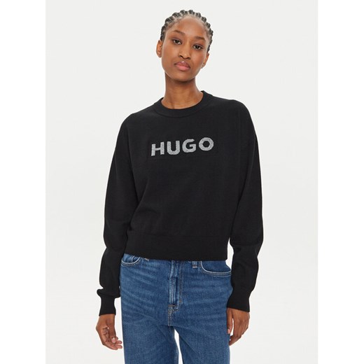 Hugo Sweter Slogerix_B 50527754 Czarny Relaxed Fit ze sklepu MODIVO w kategorii Swetry damskie - zdjęcie 182728495