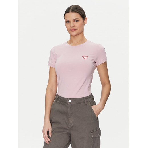Guess T-Shirt W2YI44 J1314 Różowy Slim Fit ze sklepu MODIVO w kategorii Bluzki damskie - zdjęcie 182728725