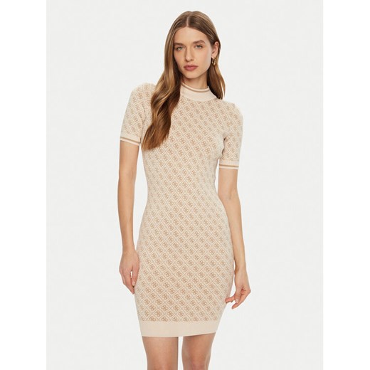 Guess Sukienka dzianinowa W3YK39 Z37K0 Beżowy Regular Fit ze sklepu MODIVO w kategorii Sukienki - zdjęcie 182729426